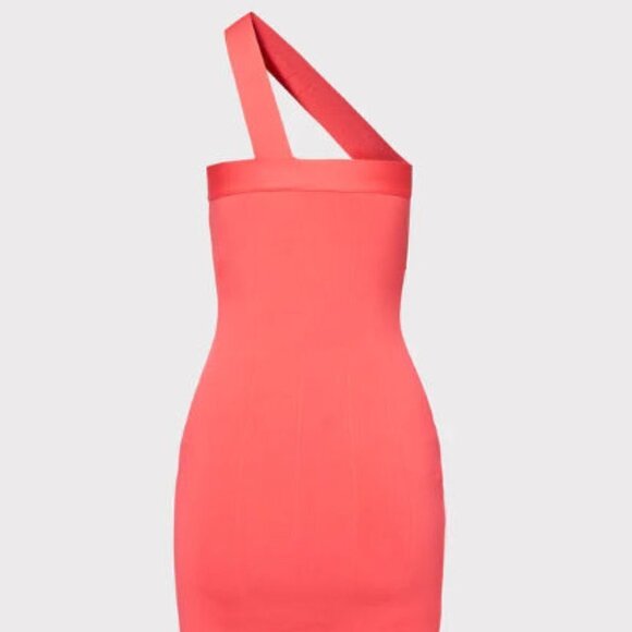 Herve Leger Coral Red Bodycon Mini Dress M NWT Asymmetrical Strap - Picture 3 of 7